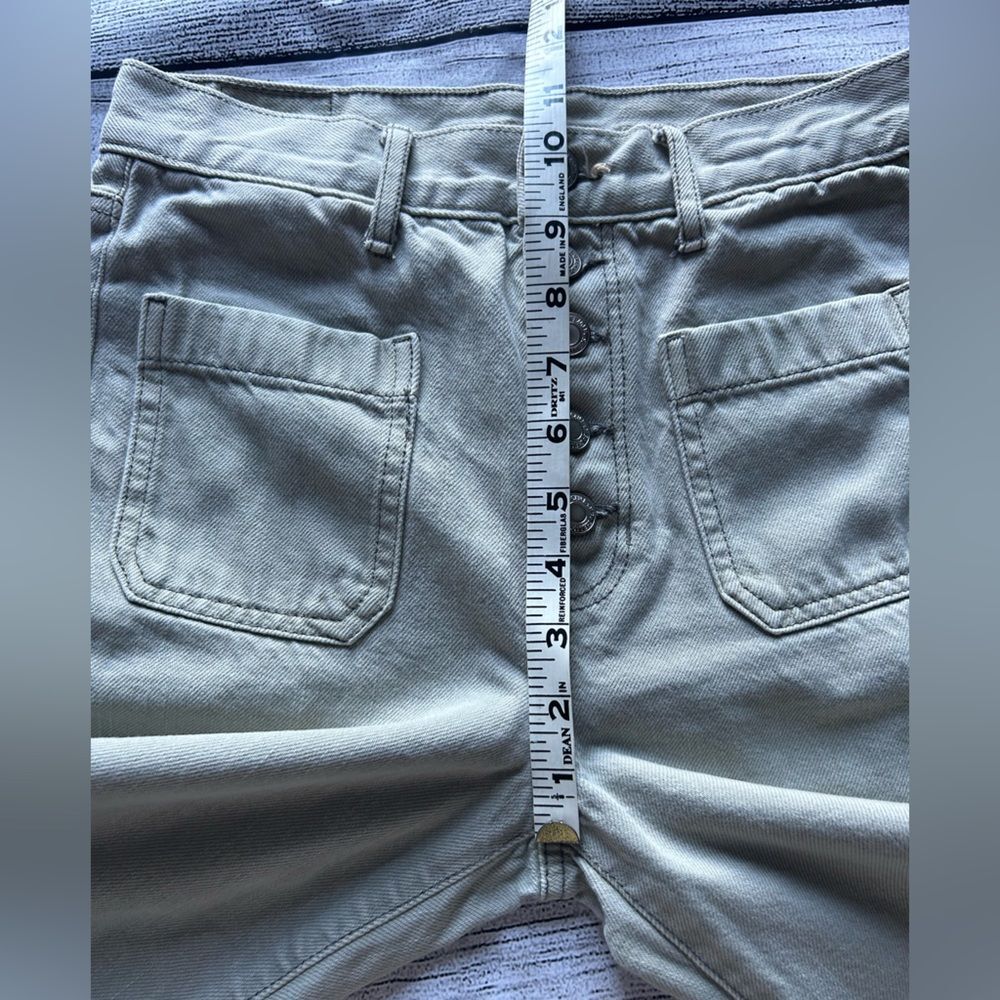 American Eagle Wide Leg Crop button fly patch pockets green jeans size 2 regular - Picture 13 of 15